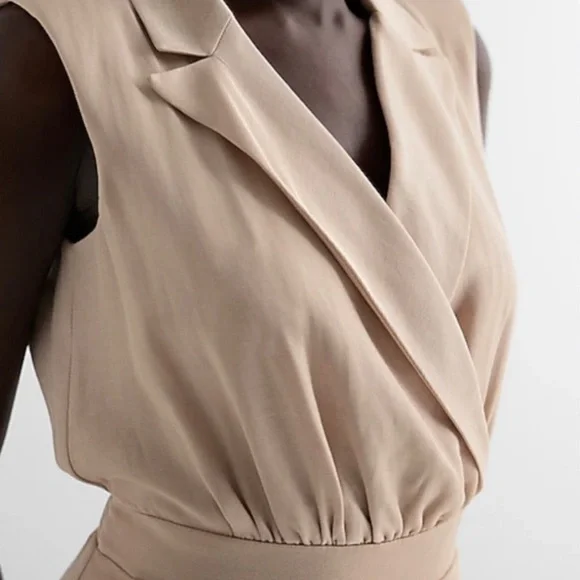 Express Linen-Blend Wide Leg Blazer Jumpsuit - Picture 4 of 11